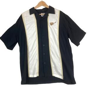 David Carey Bowling Shirt XL Black White Guitar Embroidery Hawaiian Retro Stripe